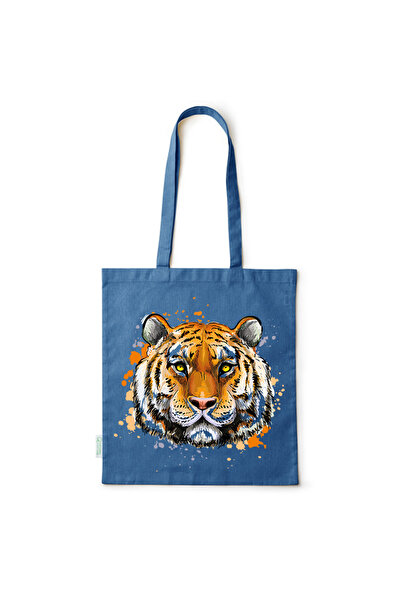 Intelli ®   Οικολογική βαμβακερή τσάντα αγορών με μακριά χερούλια, Τίγρη, 38×...