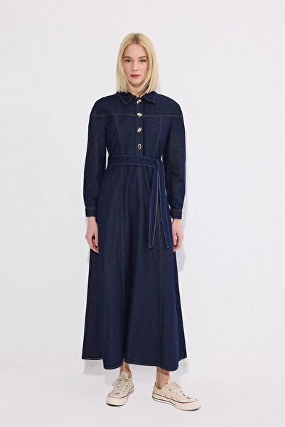 Touché Privé Gold Buttoned Denim Dress