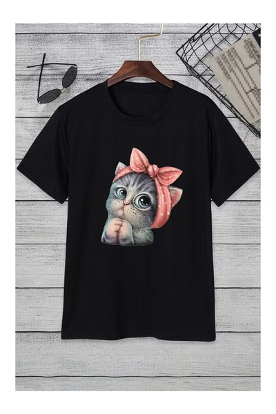 ZİYMO Υπερμεγέθες μπλουζάκι με στάμπα γάτας