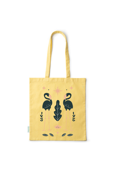 Intelli ®   Οικολογική βαμβακερή τσάντα αγορών με μακριά χερούλια, Φλαμίνγκο,...