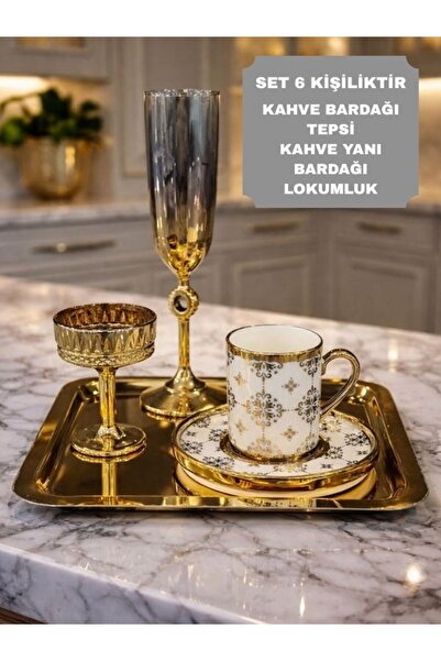 isra kristal 6-Person Gold Coffee Presentation Set – Gold Coffee Cup, Turkish...