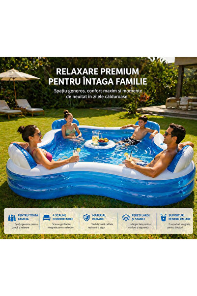 Intex Φουσκωτή Οικογενειακή Πισίνα, 4 Ενσωματωμένα Καθίσματα, 262L, 229x229x6...