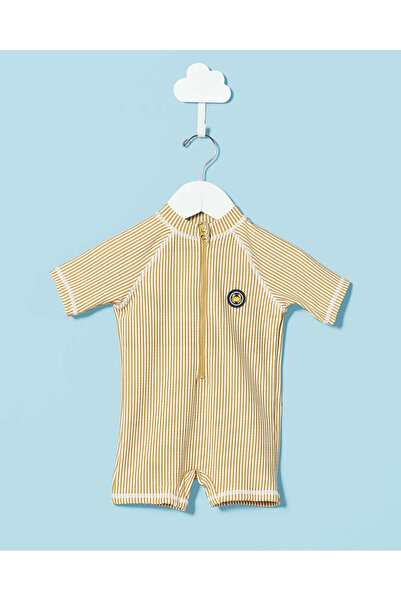 REDTAG Infant Boys Beige Striped Onesie Swimwear