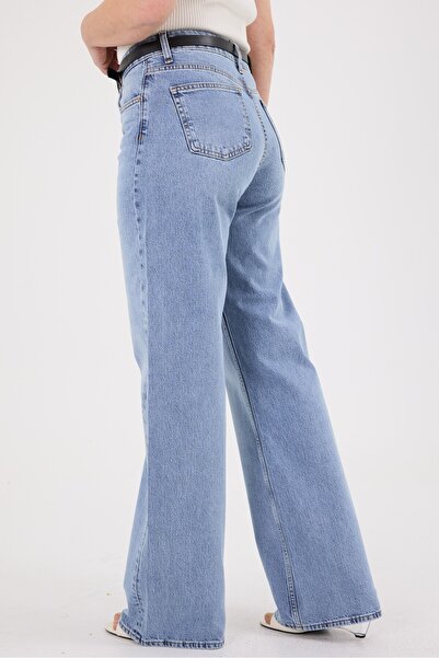 cracpot Kadın Büyük Beden Kar & Taş Yıkama Wide Leg Jean Pantolon – Yüksek Bel Comfort Fit Bol Paça Uzun Boy Denim