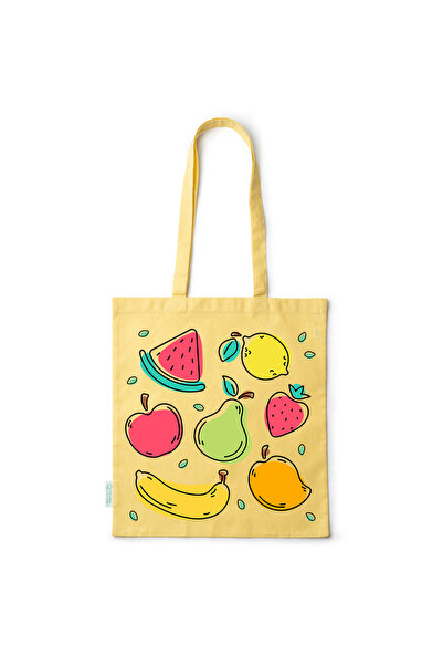 Intelli ® Eco-friendly Cotton shopping bag with long handles, Fruits, 38×42cm