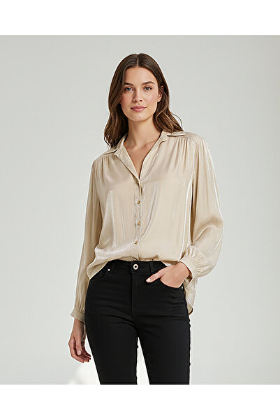 REDTAG Women Beige Button Down Long Sleeve Shirt