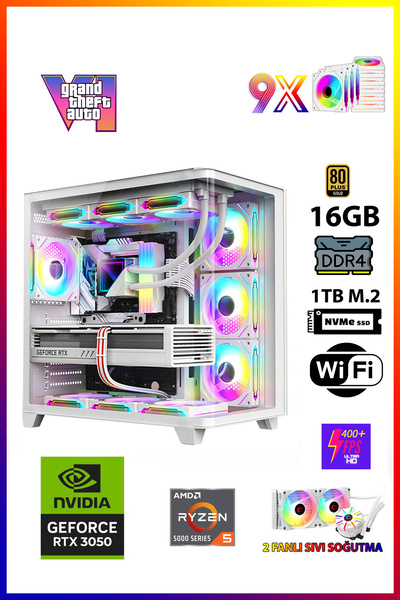 Gamepage Master RTX5 White Ryzen 5 5500 16GB RAM 1TB M.2 SSD RTX3050 Sıvı Soğ...