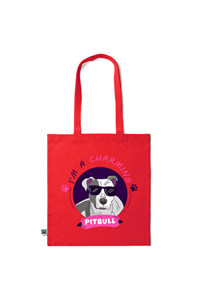 Intelli ® Eco-friendly Cotton shopping bag with long handles, Pitbull, 38×42cm
