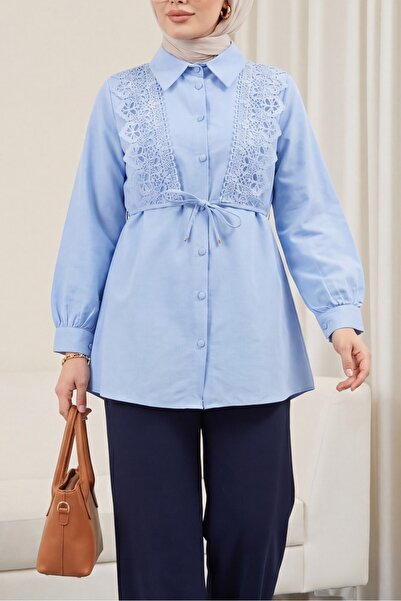 Modamorfo Πουκάμισο ποπλίνα με κουμπιά και λεπτομέρεια δαντέλας στο μπροστινό...