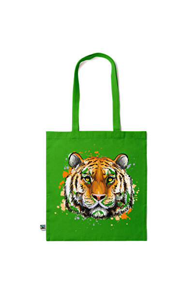 Intelli ® Eco-friendly Cotton shopping bag with long handles, Tiger, 38×42cm
