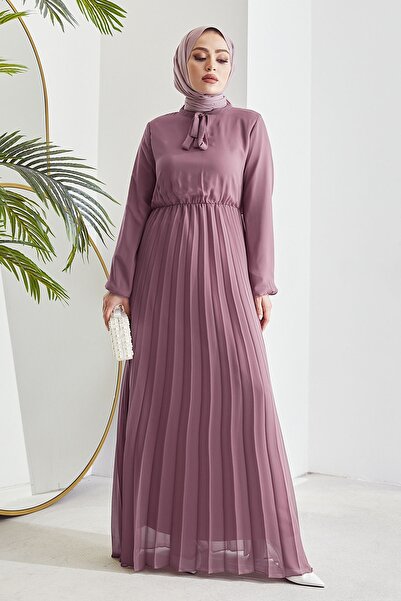 InStyle Φόρεμα από σιφόν λιμέλντα με πλισέ σχέδιο σε μοβ απόχρωση