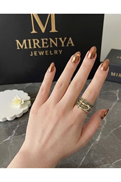 Mirenya خاتم حلزوني من الحجر الأخضر مكون من 4 قطع