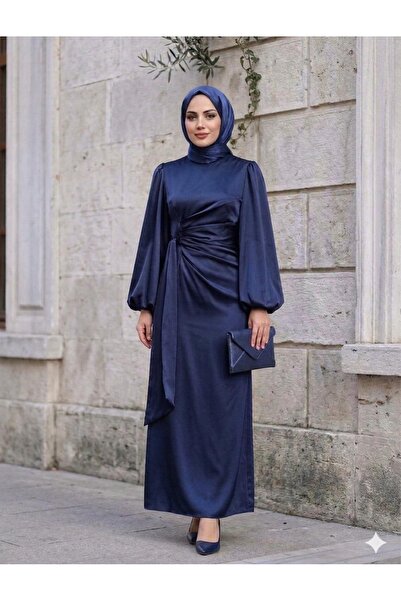 TESETTÜR AKBAŞ BELİ YANDAN PİLELİ SATEN ELBİSE