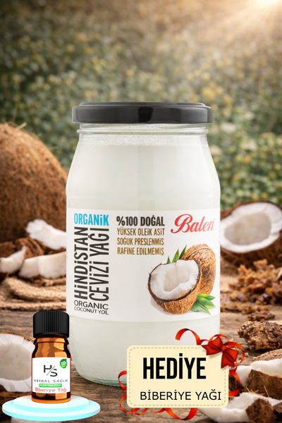 Balen Soğuk Sıkım Organik Hindistan Cevizi Yağı 300 G + HEDİYE BİBERİYE YAĞI