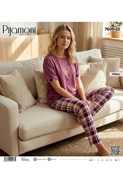 Pijamoni Set de pijamale pentru femei, cu mâneci scurte, culoare liliac, din ...