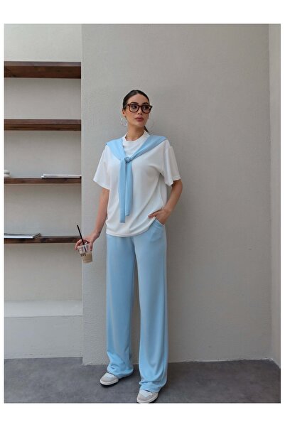 ESRAHELVACI Σετ αθλητικής φόρμας με λεπτομέρειες σε αντίθεση και σάλι