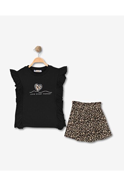 ALG DEVOJČIČKI SET SA LEOPARD SUKNJOM - APLIKACIJE I VEZ, 100% PAMUK