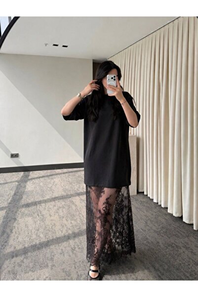 My Blog Μαύρο Δαντελένιο Μίντι Φόρεμα - 0902
