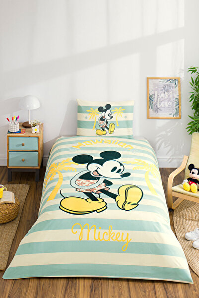 Özdilek Mickey Mouse Hawaii Single Size Disney Licensed Elastic Kids' Duvet C...