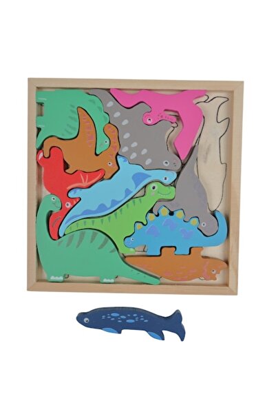 LimArt Puzzle educativ din lemn 'Lumea Dinozaurilor', formă pătrată, 11 piese