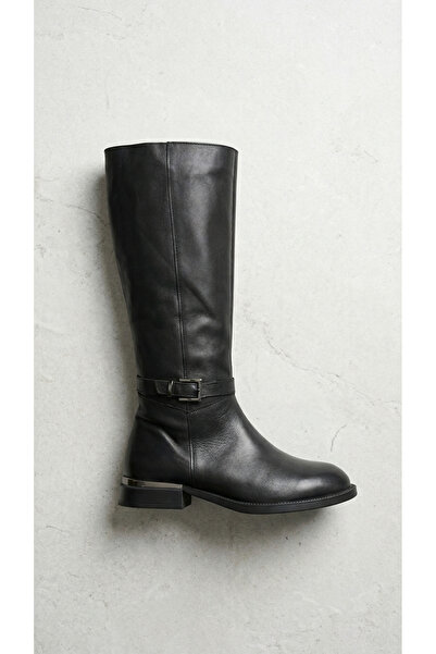 MY DERİ Γυναικείες μπότες Amelia από γνήσιο δέρμα με λεπτομέρεια αγκράφας στη...