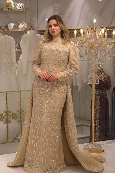 Yonca Moda Evi Bej Ync Tesettür Nişanlık 8095