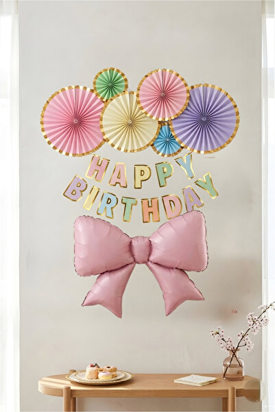 Öztürkpartievi Pastel Colored Happy Birthday Banner - Birthday Concept with P...