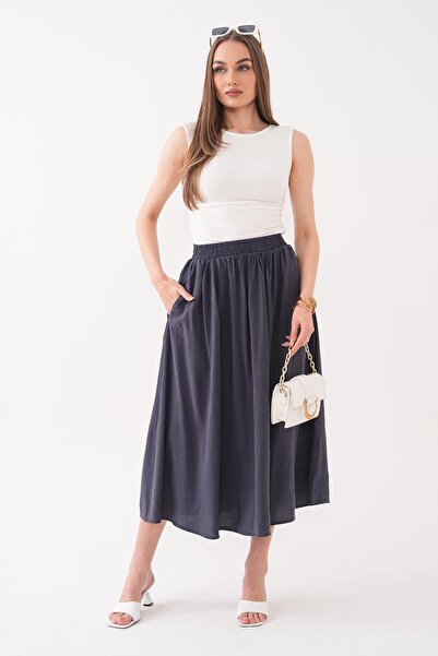 ŞİMAL Дамска дълга разкроена пола с еластична талия 260454