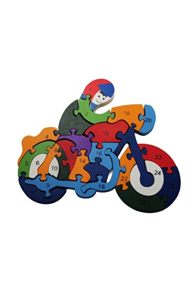 LimArt Puzzle educativ din lemn 'Motocicletă cu pilot', 26 piese