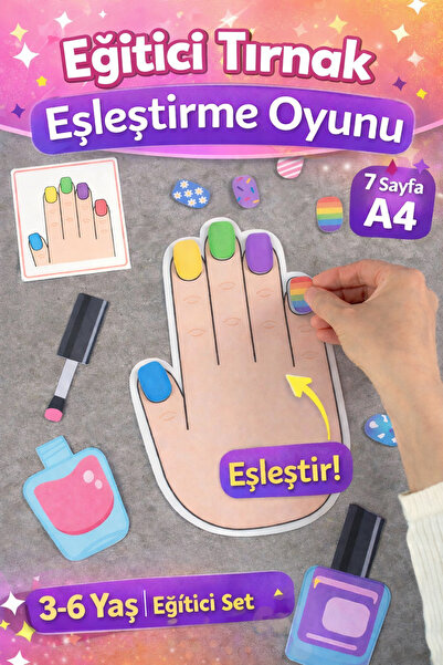 Nail Art Matching Game | Preschool Educational Activity | 7 Pages A4 Set | Fine Motor Development Game