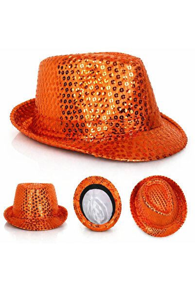 Marsilyan Πορτοκαλί καπέλο ντίσκο με πούλιες για ενήλικες, λαμπερό μοντέλο Fe...