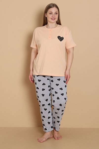 Wordex MRN 4515 Γυναικείο Σετ Πιτζάμες με Καρδιές, Κοντομάνικο, Βαμβακερό, Χτ...