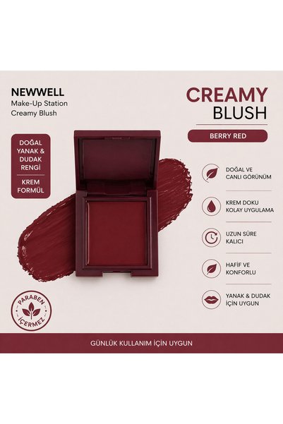 New Well make up station cream blusher no 02 mürdüm