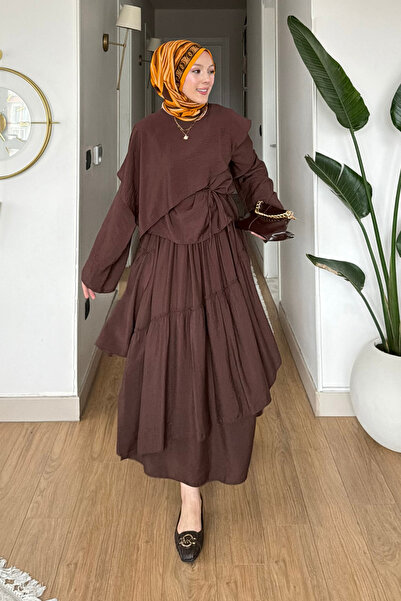 Tesettür Diyarı Vola Tansel Υφασμάτινη Μπλούζα με Ζώνη - Φούστα Σετ Τεσσέτουρ...