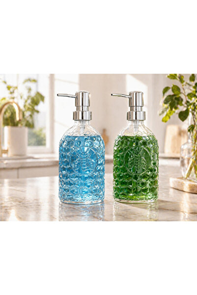 Trend Home Life Σετ 2 τεμαχίων δοσομετρητών υγρού σαπουνιού από γυαλί με σχέδ...