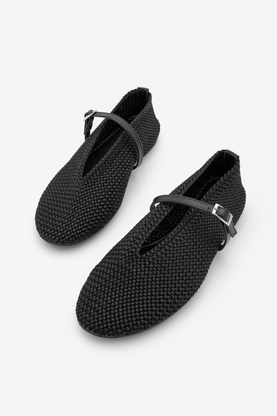 Marjin Γυναικεία πλεκτή μπάντα Mary Jane με κορδόνια, casual, Lovesa, μαύρο