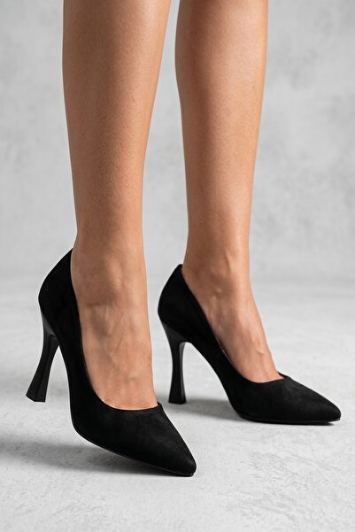 Bluefeet Black Suede Heeled 8 cm Women's Stiletto Shoes