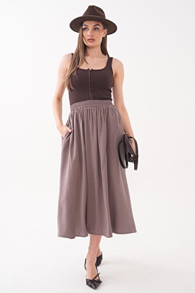 ŞİMAL Women's Elastic Waist Long Bell Skirt 260454 -