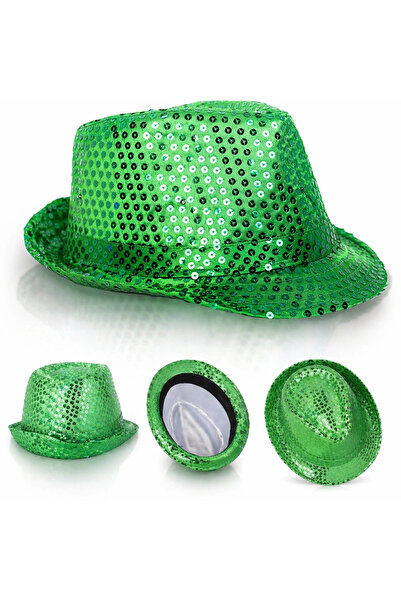 Marsilyan Πράσινο καπέλο ντίσκο με παγιέτες για ενήλικες, λαμπερό μοντέλο Fed...