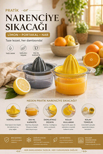 Anadolu Saray Pratik Narenciye Sıkacağı Limon Portakal Sıkacağı 350ml Hazneli...