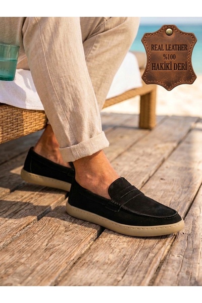 BESKAR Ba0251 100% Genuine Leather Inside and Out Men's Black Suede Casual Lo...