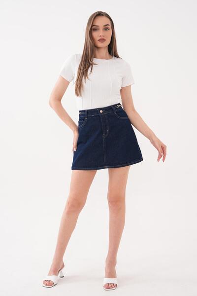 ŞİMAL Γυναικεία Μίνι Τζιν Φούστα με Λεπτομέρεια Αλυσίδας στη Μέση 260233 -