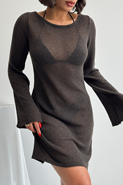 KENZA'A TRİKO Γυναικείο διαφανές μίνι φόρεμα με χαμηλή πλάτη