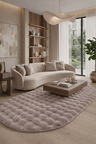ALgorand Home Oval Peluş Halı Koyu Vizon Kaymaz Taban Yıkanabilir Yumuşak Sal...