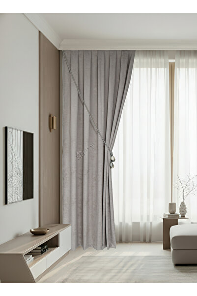 cheap's home Eskitme Dokulu Mermer Desen Modern Fon Perde - Seyrek Pileli 1/2...