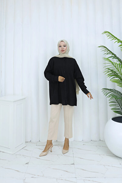 TATULA Linen Fabric Long Sleeve Buttoned Shirt