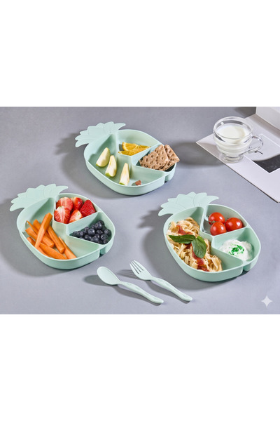 bytoys Ananas Figürlü Bölmeli Sert Plastik Bebek Mama Tabağı Kaşık Çatal Setl...