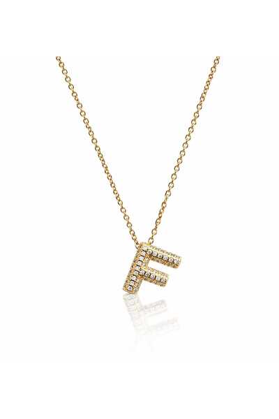 Mope Accessories Zircon Stone Steel Letter F Necklace - Adjustable Elevator D...