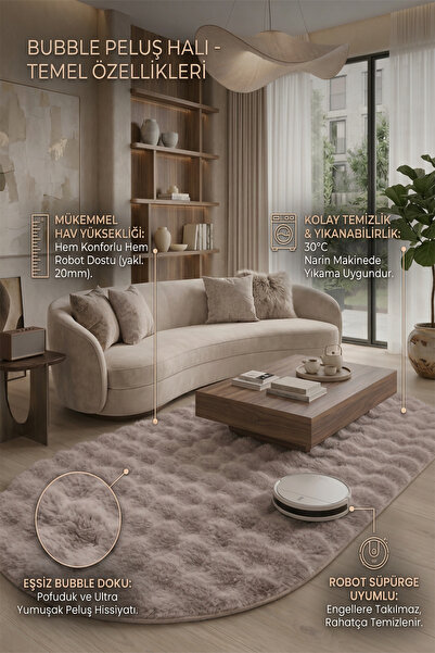 ALgorand Home Oval Peluş Halı Koyu Vizon Kaymaz Taban Yıkanabilir Yumuşak Salon Yatak Odası Halısı