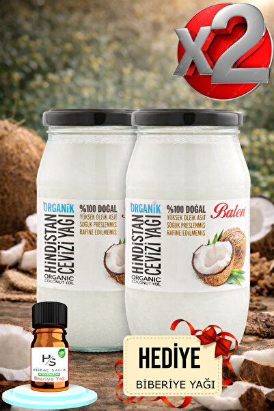 Balen 2 Adet Soğuk Sıkım Organik Hindistan Cevizi Yağı 300 G + HEDİYE BİBERİY...